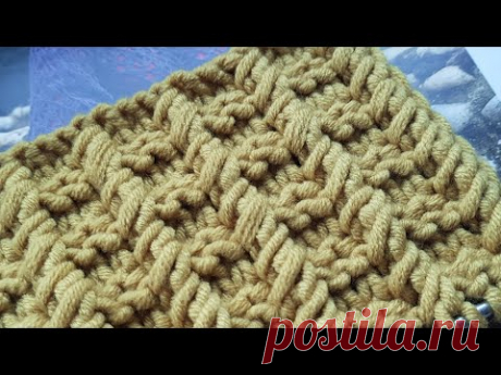 Объёмный клетчатый узор спицами