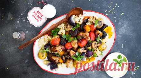 Ассорти печеных овощей и грибов с трюфельным айоли, пошаговый рецепт с фото