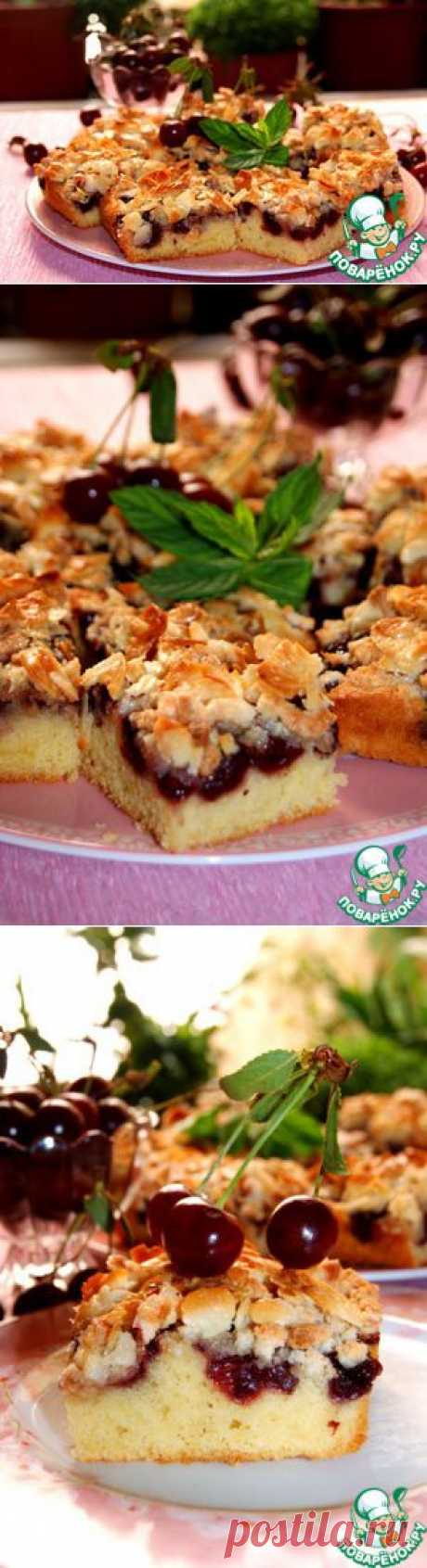 Нежный вишневый пирог с миндальным топпингом - кулинарный рецепт