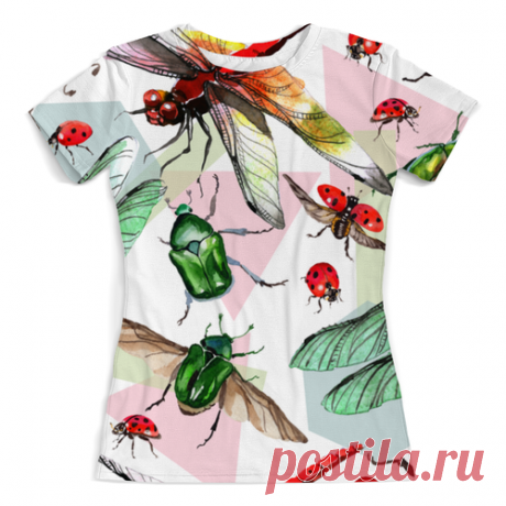 А вот и футболка с божьими коровками, бронзовками и стрекозой.