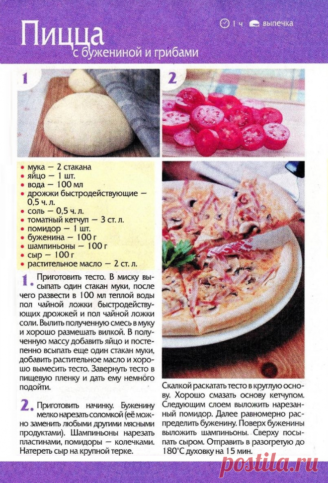 Пицца с бужениной и грибами