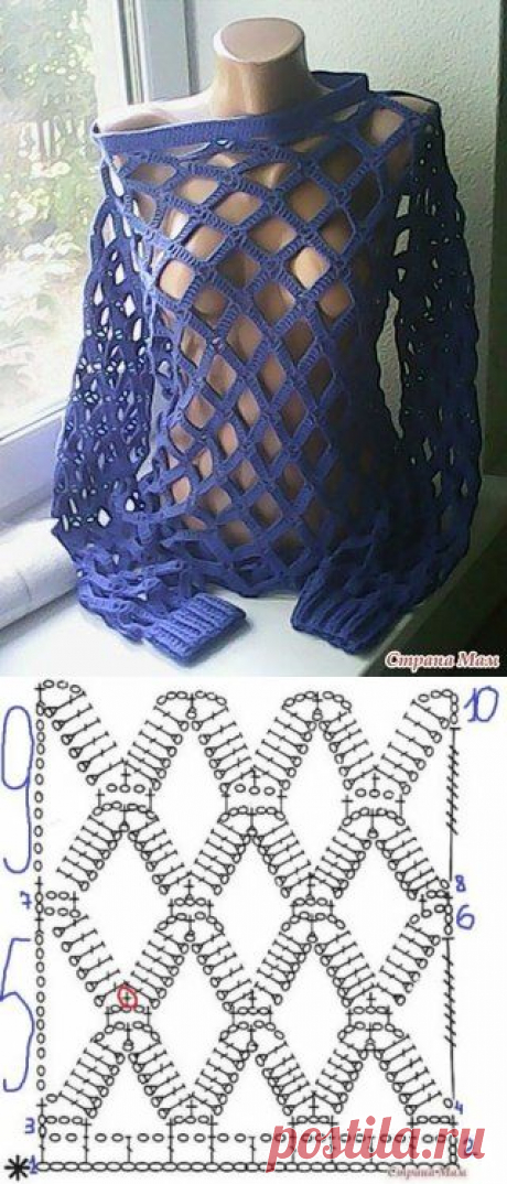 Кофточка сетка / Вязание крючком / Женская одежда крючком. Схемы.