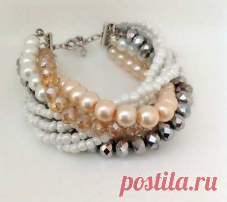 rose blush jewelry Bold Chunky White , Silver,blush and champagne multi strand…