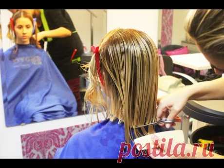Lovely blonde girl getting a renewed sexy bob haircut - YouTube