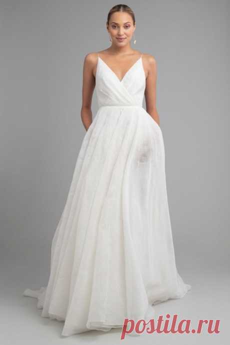 Wedding dress with pockets and and plunging square v neckine