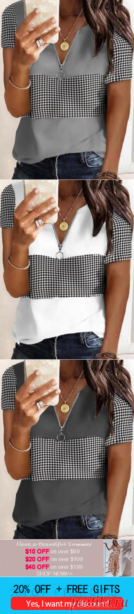 $ 23.99 - Women stylish short sleeve zipper T-shirts - www.clothingi.com