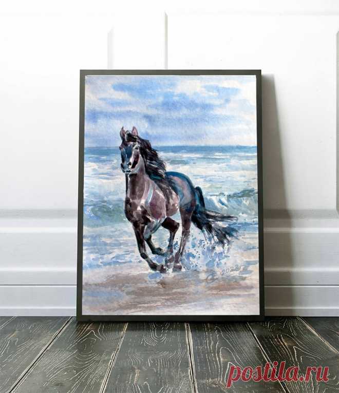 Black Horse watercolour printable picture prints home decor | Etsy Россия