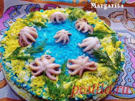 ГОЛУБАЯ ЛАГУНА !!!   **Тропический, очень красивый и простой салат - нужны молодые  осьминожки.