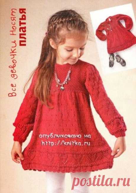 Вязаное спицами платье для девочки с описанием и схемой вязания, Вязание для детей
