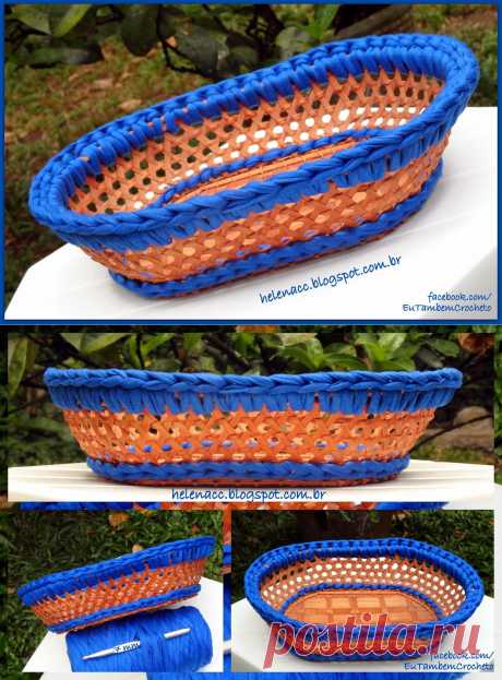 EU TAMBÉM CROCHETO...: Reciclagem de Cestinho com Trapilho