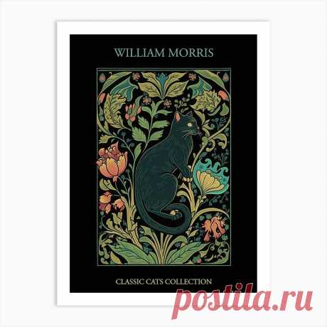 William Morris Cats Collection Black Background Green Leaves Art Print Fine art print using water-based inks on sustainably sourced cotton mix archival paper.
• Available in multiple sizes 
• Trimmed with a 2cm / 1" border for framing 
• Available framed in white, black, and oak wooden frames