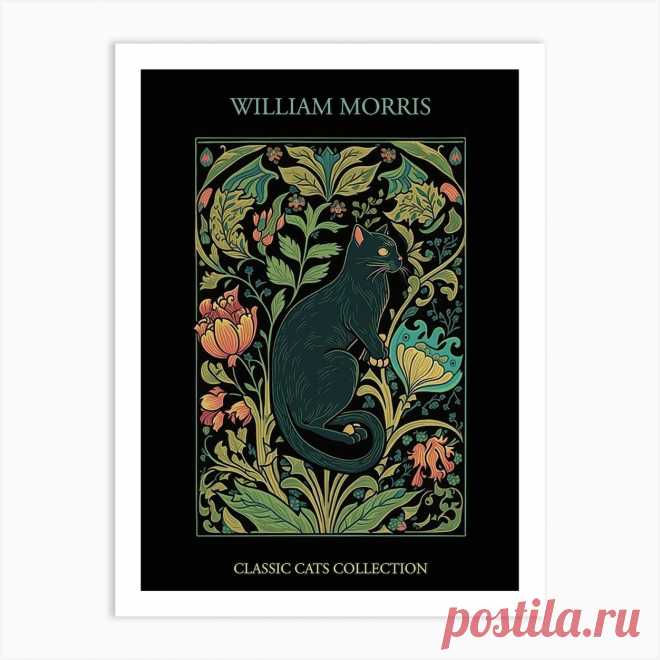 William Morris Cats Collection Black Background Green Leaves Art Print Fine art print using water-based inks on sustainably sourced cotton mix archival paper.
• Available in multiple sizes 
• Trimmed with a 2cm / 1