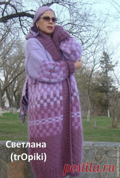 Купить "Аметистовая мозаика" пальто вязаное авторское - сиреневый, лиловый, женское пальто, пальто вязаное