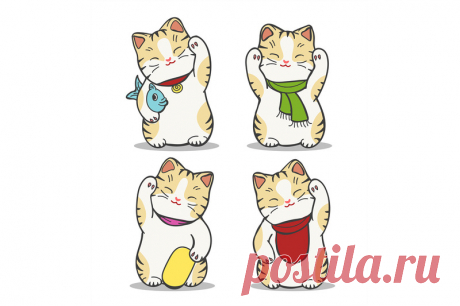 Maneki neko japan cat set By vectortatu | TheHungryJPEG.com