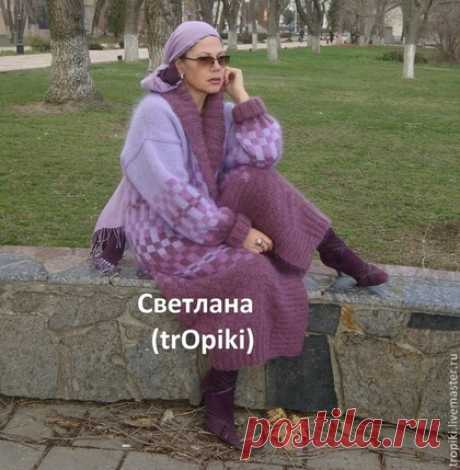 Купить "Аметистовая мозаика" пальто вязаное авторское - сиреневый, лиловый, женское пальто, пальто вязаное