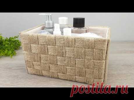 DIY Корзинка из веревки своими руками. Органайзер из джутового шпагата