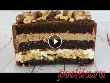 Торт &quot;Сникерс&quot; - нереально вкусный!!! Шоколадные коржи, крем-чиз, арахис в карамели, шоколадный мусс - изумительное сочетание! Бисквит(на форму 14 см): Масло растительное - 50 мл Сахар - 1...
