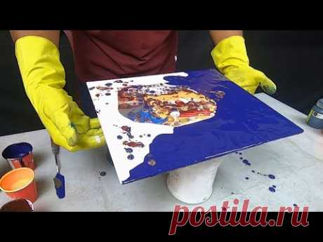 Easy Acrylic Fluid Art using Flip Cup Technique with 4 Colors