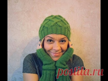 Шапка в ромбы. Удлиненная, модная. Спицами. Часть 2.