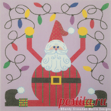 Bordado navideño de Papá Noel enredado por la diseñadora de estilo de vida Sandy Grossman-Morris - Sandy Grossman-Morris Designs