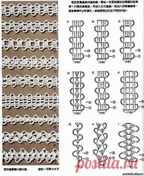 Тесьма из брюггского кружева. Схема вязания крючком. - Схемы вязания узоров - Схемы для вязания - Уроки вязания крючком - Вязание крючком, мотивы, схемы для вязания крючком
