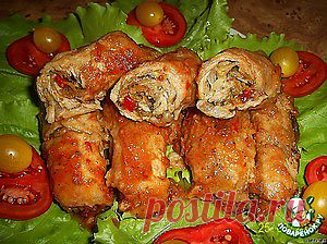 Мясные "пальчики" с овощной начинкой в томатно-сливочном соусе - кулинарный рецепт