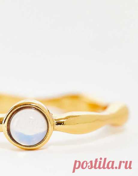ASOS DESIGN 14k gold plated ring with moonstone style birthstone | ASOS