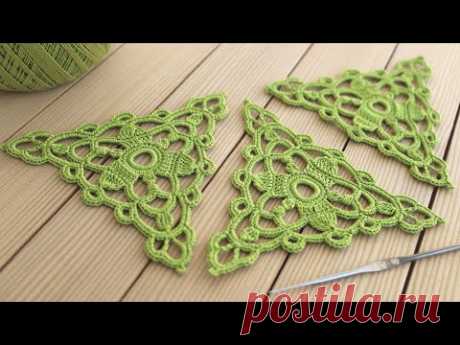 Треугольный МОТИВ вязание крючком МАСТЕР-КЛАСС схема вязания crochet lace triangle motif pattern