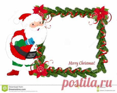 Christmas frame with Santa stock illustration. Image of poinsettia - 34966332 Photo about Christmas frame with fir and Santa Claus on white background - 34966332