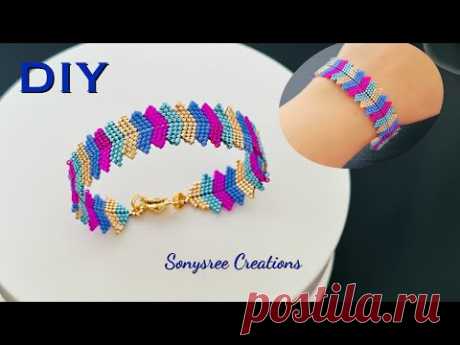 Peyote Herringbone Chevron Beads Bracelet || Diagonal Peyote Bracelet || Super Easy Tutorial