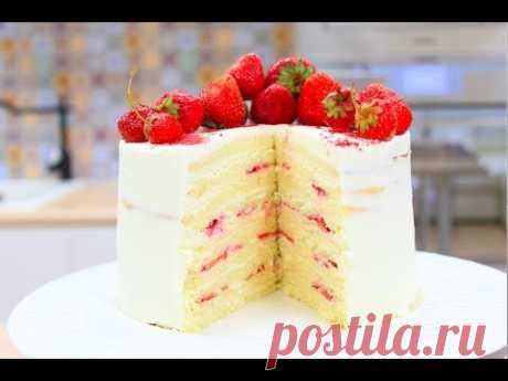 Торт Молочная Девочка / Бисквитный Торт с Клубникой / Sponge Cake Recipe