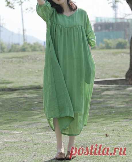 Women summer Ramie long dress Women's dress Have pockets | Etsy 【Fabric】 Ramie Lining cotton 【Color】 Green, purple 【Size】 Shoulder width is not limited Bust 130cm / 50  Length 116cm / 45  Washing & Care instructions: -Hand wash or gently machine washable do not tumble dry -Gentle wash cycle (40°C) -If you feel like ironing (although should not be necessary) , do