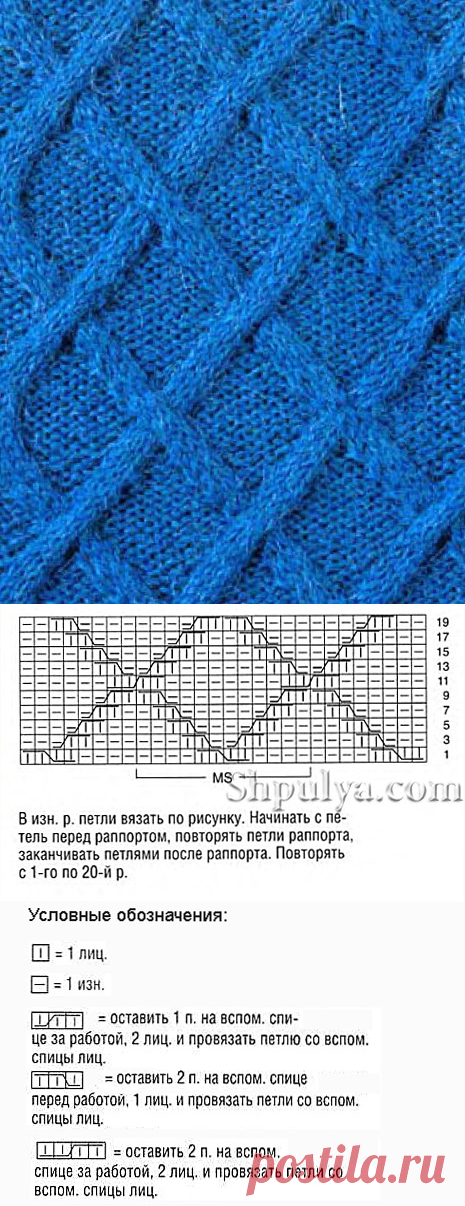 Рельефный узор спицами 9 — Shpulya.com - схемы с описанием для вязания спицами и крючком