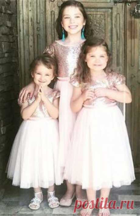modest pink tulle tea length flower girl dresses, cute sequins ball gown flower girl dress,short sleeve wedding party dress