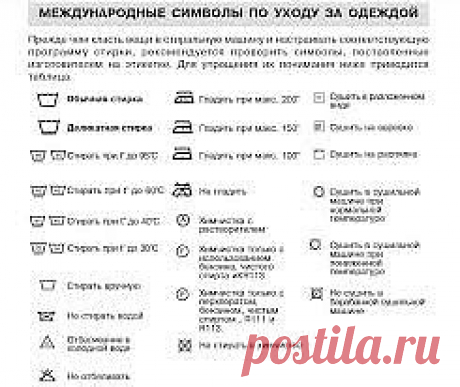 Международные символы по уходу за одеждой