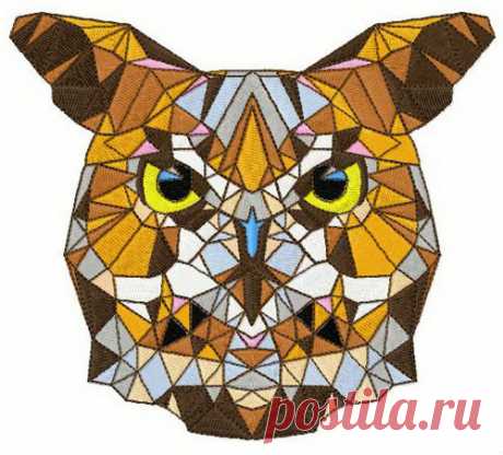 Mosaic owl 3 embroidery design Sizes: 100 × 88 mm, 110 × 97 mm, 119 × 105 mm, 140 × 123 mm. Formats: Bernina(art, exp), Brother(pec, pes, phc), Janome(jef, jef+), Melco(exp), Husqvarna/PFAFF(vip, vp3),  Tajima/Barudan(dst, dsb), Husqvarna(hus, shv), Singer(xxx).