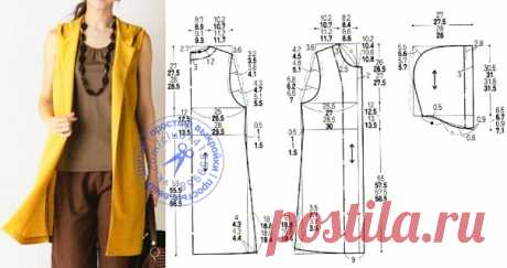 Удлиненный жилет с капюшоном, выкройка на размеры 40/42, 44, 46/48, 50 (рос.).
#простыевыкройки #простыевещи #шитье #жилет #выкройка