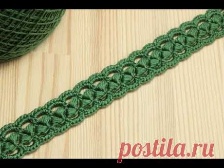 Вязание крючком ленточного кружева на основе шнура из пышных столбиков Crochet