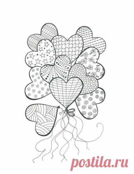 Drawing for Coloring-Bouquet of Heart Balloons-Color In With Markers and Pencils PDF File-EAWT on Etsy