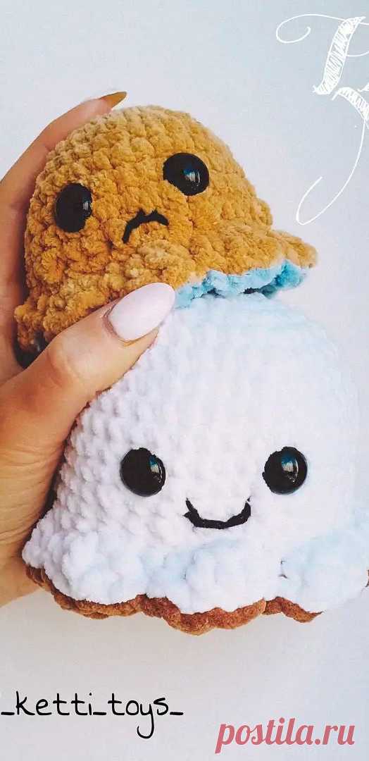 PDF Осьминог настроения крючком. FREE crochet pattern; Аmigurumi toy patterns. Амигуруми схемы и описания на русском. Вязаные игрушки и поделки своими руками #amimore - двусторонний осьминог из плюшевой пряжи, плюшевая осьминожка перевёртыш.