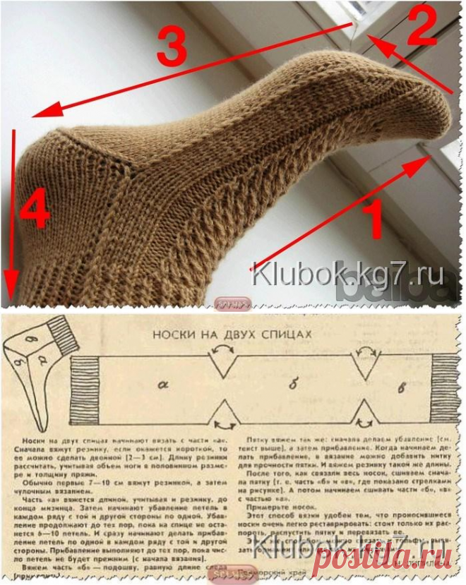 Носки на двух спицах с описанием и схемами