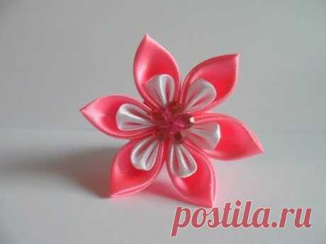 hand made Как сделать нежную резиночку для волос Канзаши Kanzashi - YouTube