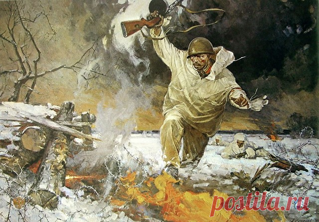 Подвиг младшего лейтенанта Николая Шевлякова. Художник Семенов А.