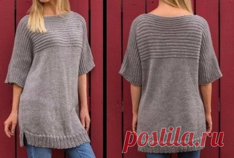 Туника с цельновязанными рукавами. Спицами. / knittingideas.ru