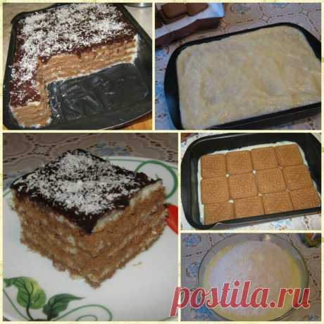 Торт без выпечки.

Форма 18х24 см.

500-600 г печенья(лучше шоколадного), 800 мл молока, 2 яйца, 1 ст. сахара, 150г кокосовой стружки, 4 ст. л. кукурузного крахмала (или картофельного, или муки), ванилин, 50-200 г сливочного масла(сколько хотите).
Показать полностью…