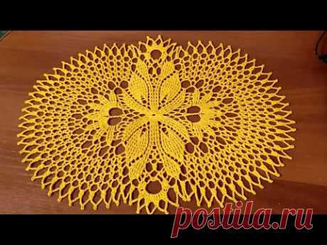 Рельефная салфетка ,,ФЕНИКС,, крючком, 1часть, 1-12ряд. Видео для начинающих.
