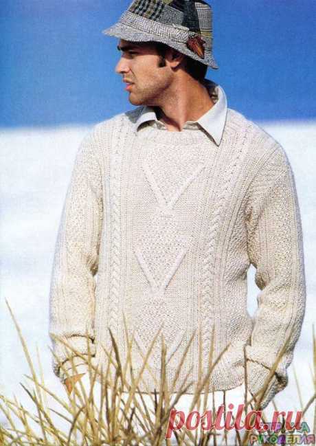 Белый пуловер с ромбами - Свитера,пуловеры,куртки. - Страна рукоделия