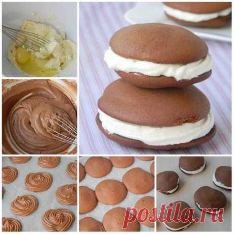Вкуснющее пирожное «Вупи» — на радость всем сладкоежкам! 
Это традиционные американские пирожные. Готовятся они очень быстро и влюбляешься в них с первого укуса. Мягкие шоколадные бисквиты в сочетании со взбитыми сливками — это просто БОМБА. 
Ингредиенты: 
Тесто: 
Яйцо куриное — 1 шт. 
Показать полностью…