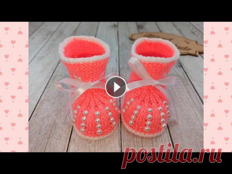 МК пинетки с бусинками вязаные спицами/booties knitting ссылка на мой инстаграм: lyubov_handmade_/...