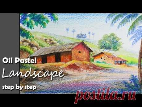 How to Paint A Village Landscape in Oil Pastel | step by step